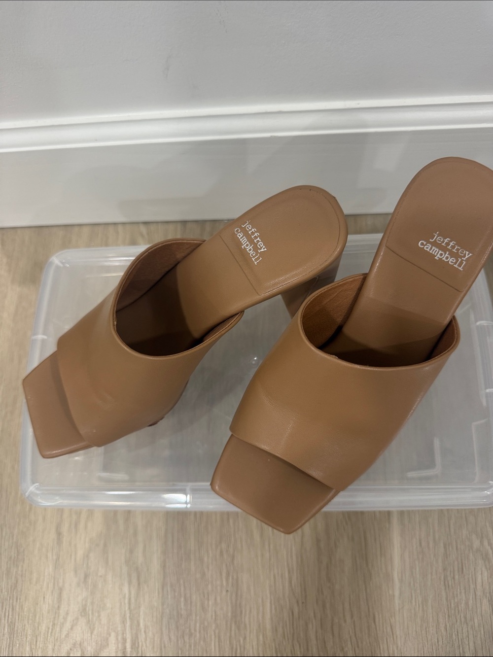 Jeffrey Campbell Tan Leather Square Toe Slide Mules
